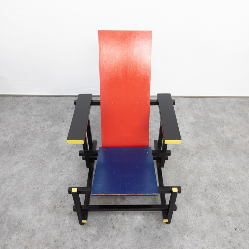 Vintage rode en blauwe fauteuil van Gerrit Rietveld, 1970