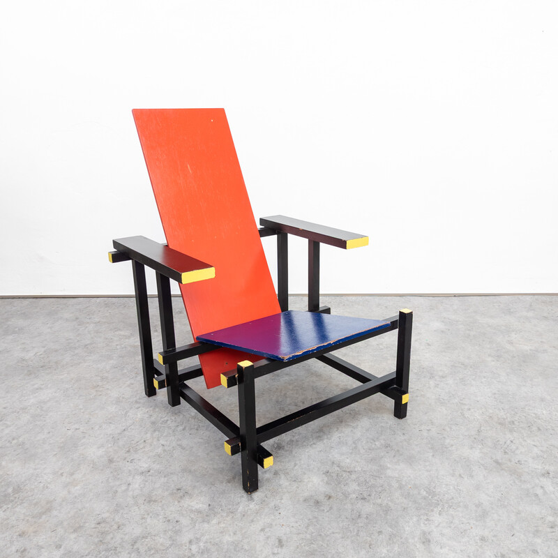 Vintage rode en blauwe fauteuil van Gerrit Rietveld, 1970