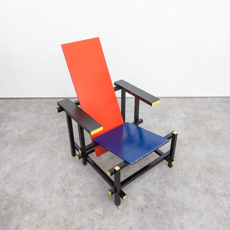 Sillón vintage rojo y azul de Gerrit Rietveld, 1970