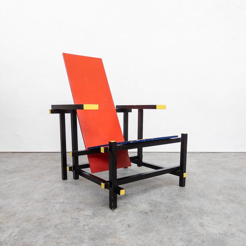 Sillón vintage rojo y azul de Gerrit Rietveld, 1970