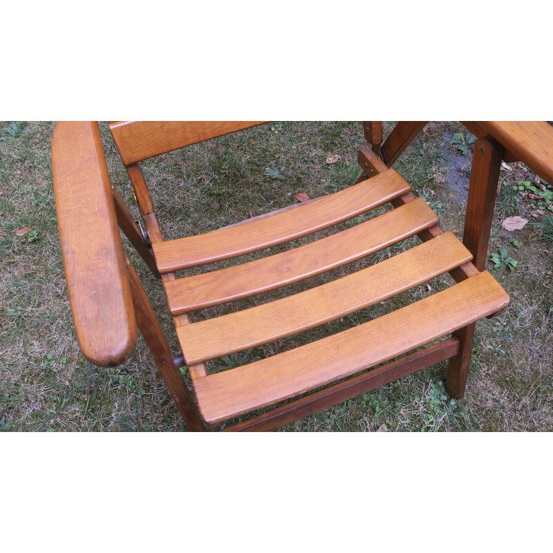 Mid-century patinated wood folding elbow armchair, 1960s