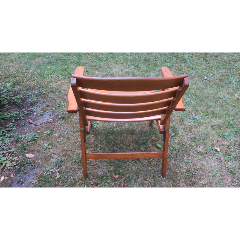 Mid-century patinated wood folding elbow armchair, 1960s