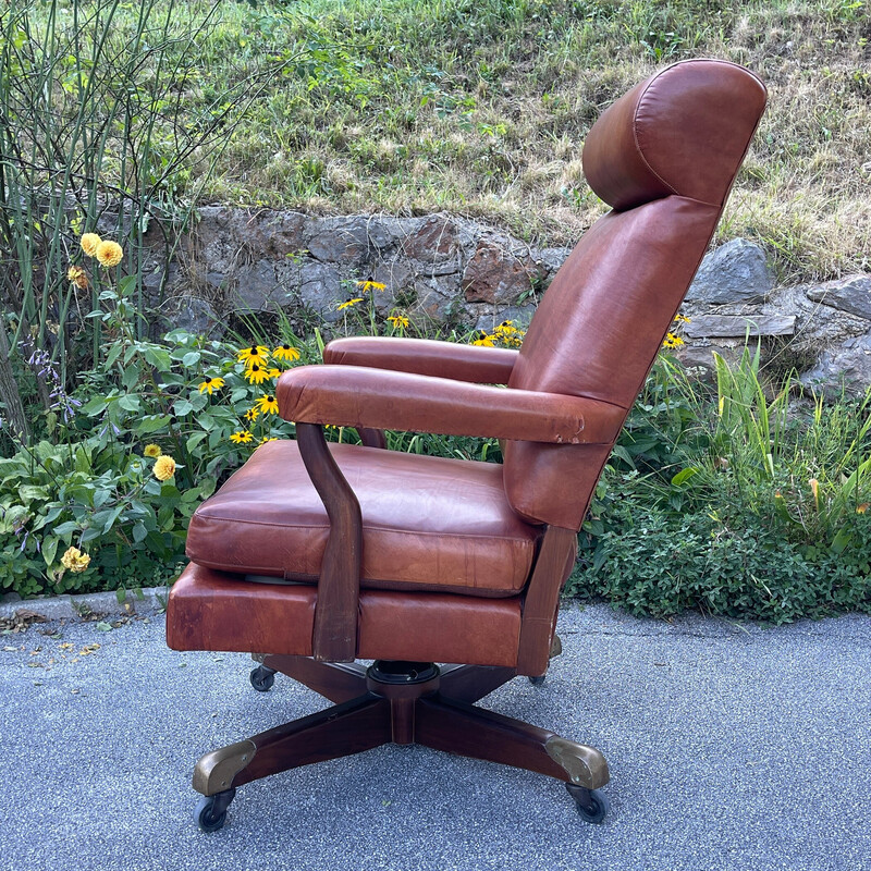 Fauteuil vintage Washington à haut dossier en cuir, USA 1988