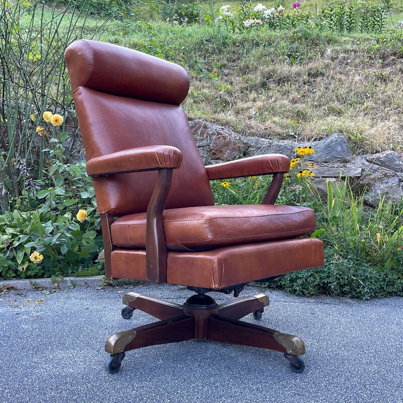 Washington Vintage Sessel mit hoher Rückenlehne aus Leder, USA 1988