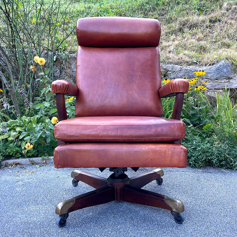 Vintage high back Washington leather armchair, USA 1988