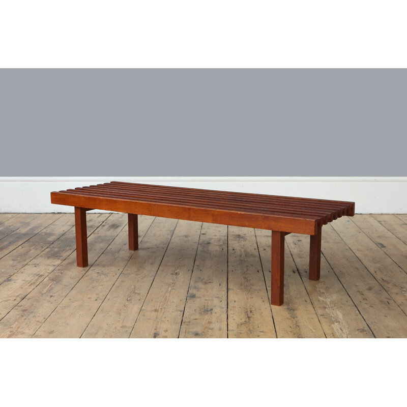 Simple Dutch bench in brown teak - 1960s