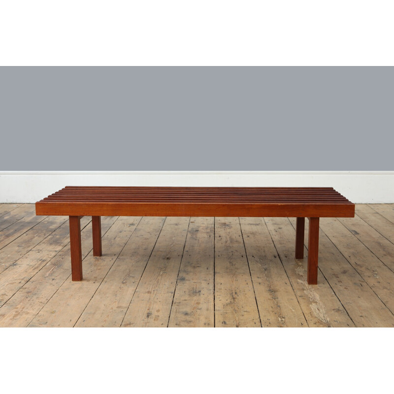 Simple Dutch bench in brown teak - 1960s