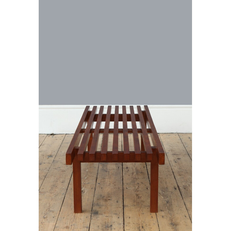 Simple Dutch bench in brown teak - 1960s
