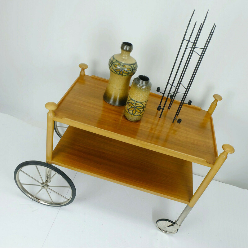 Mid century serving trolley in walnut and metal by Wilhelm Renz, 1960s