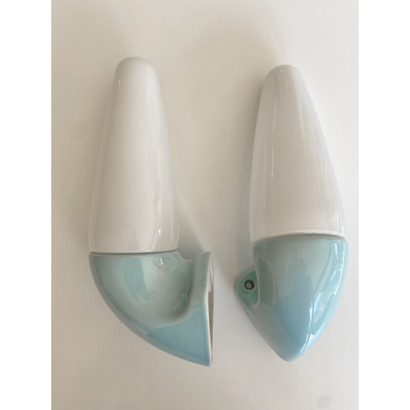 Pair of vintage porcelain wall lamps by Stig Carlsson for ifö, Sweden 1950s
