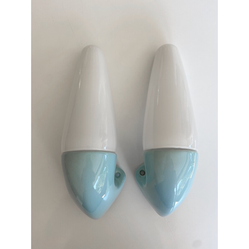 Pair of vintage porcelain wall lamps by Stig Carlsson for ifö, Sweden 1950s