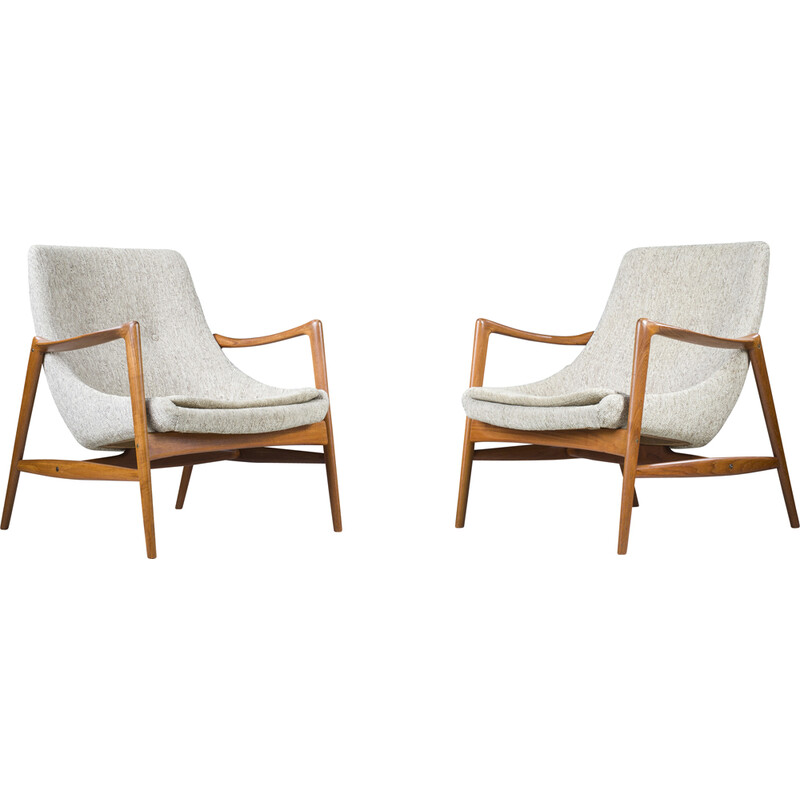 Pair of vintage teak armchairs with upholstery by Adolf Relling for Dokka