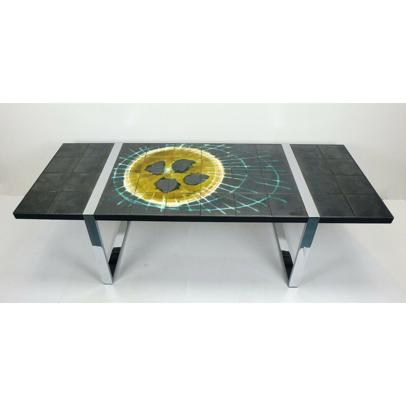 Vintage coffe table with ceramic tile top and chrome base by Belarti, 1960s