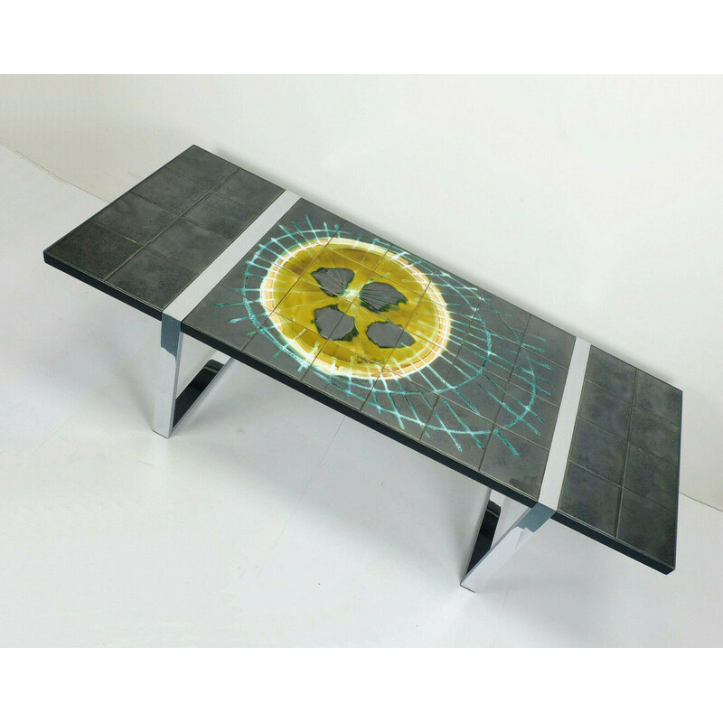 Vintage coffe table with ceramic tile top and chrome base by Belarti, 1960s