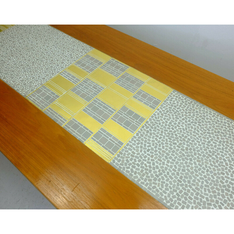 Vintage coffee table in walnut with gray and gold mosaic, 1960s