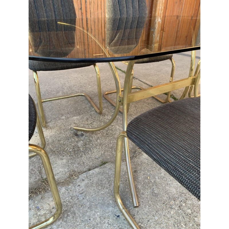 Vintage Italian dining set in brass and glass, 1970s