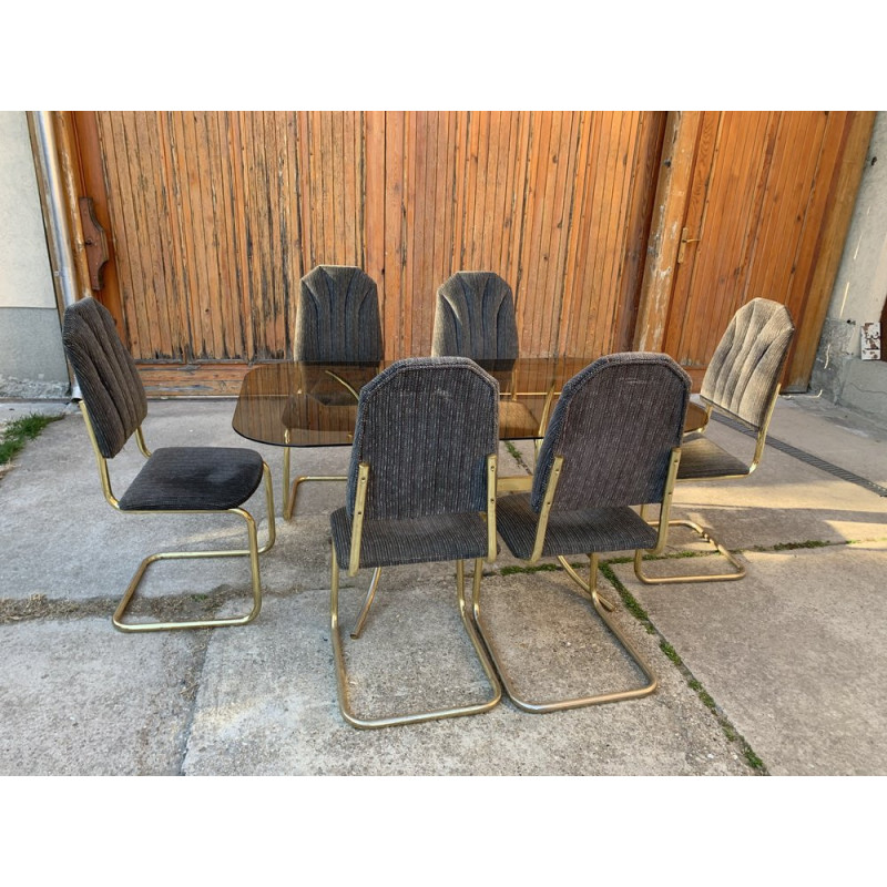 Vintage Italian dining set in brass and glass, 1970s