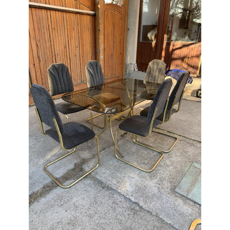Vintage Italian dining set in brass and glass, 1970s