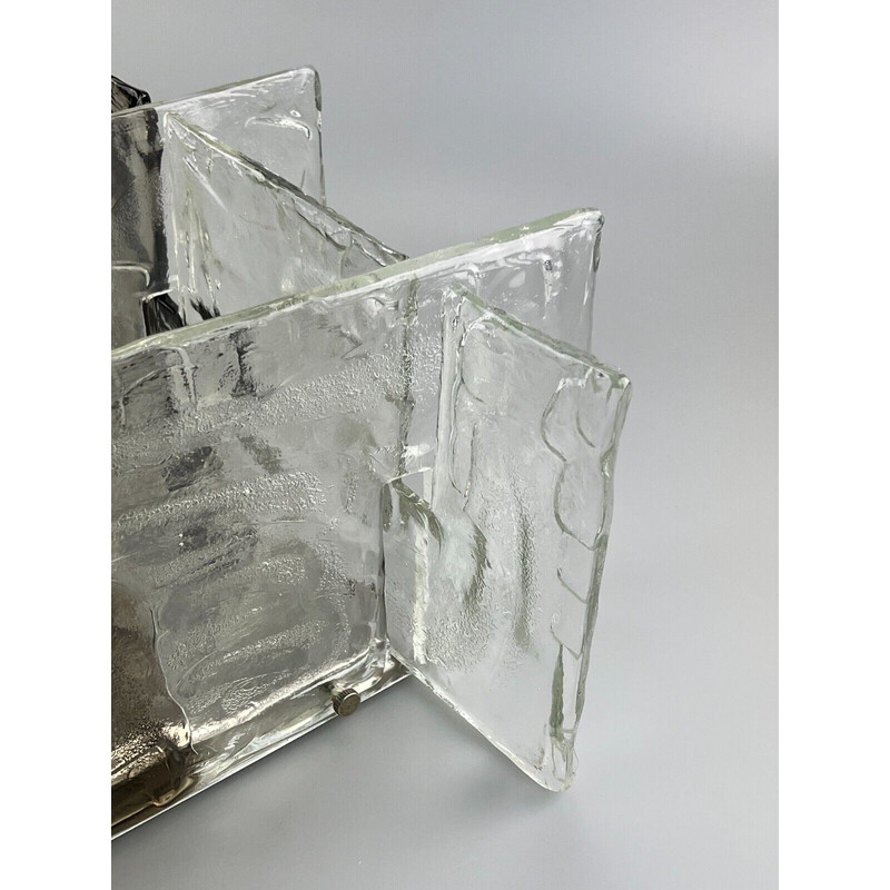 Lampada da parete vintage in vetro ghiaccio di Carlo Nason per Mazzega, Italia 1960-1970