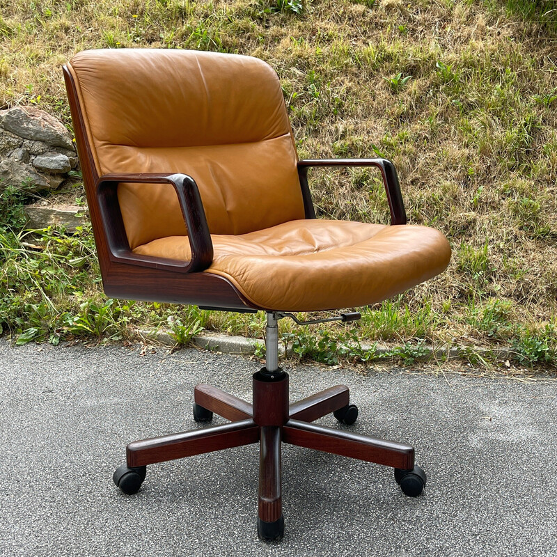 Mid-century swivel brown office armchair by Vaghi, Italy 1970s