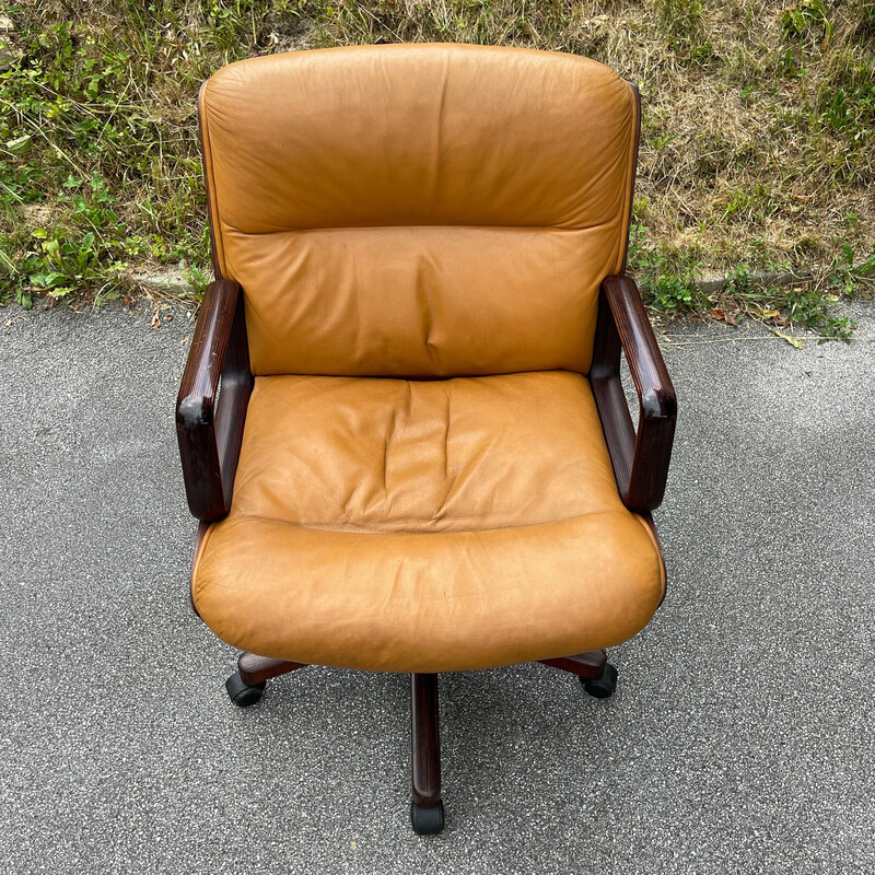 Mid-century swivel brown office armchair by Vaghi, Italy 1970s