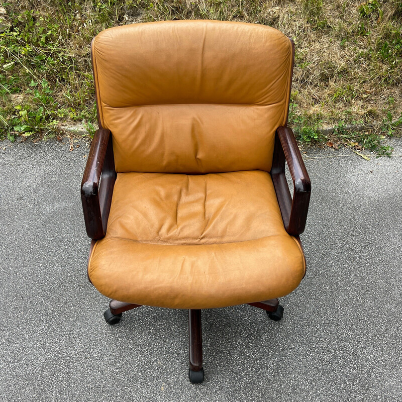 Silla de oficina giratoria marrón vintage de Vaghi, Italia 1970