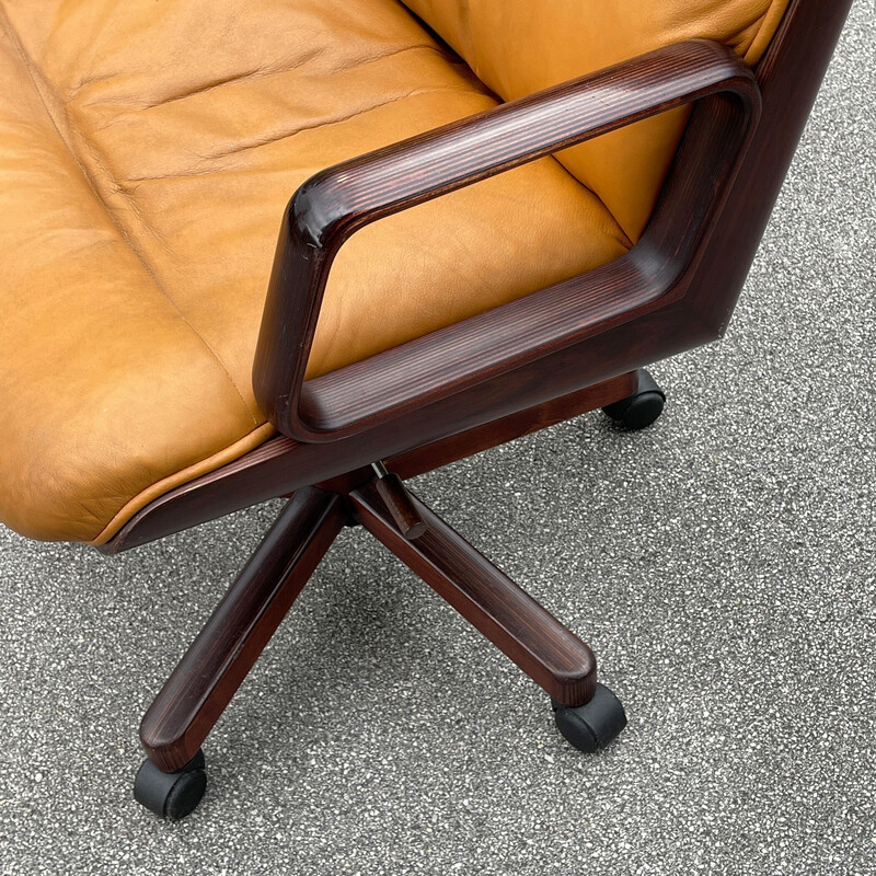 Mid-century swivel brown office armchair by Vaghi, Italy 1970s