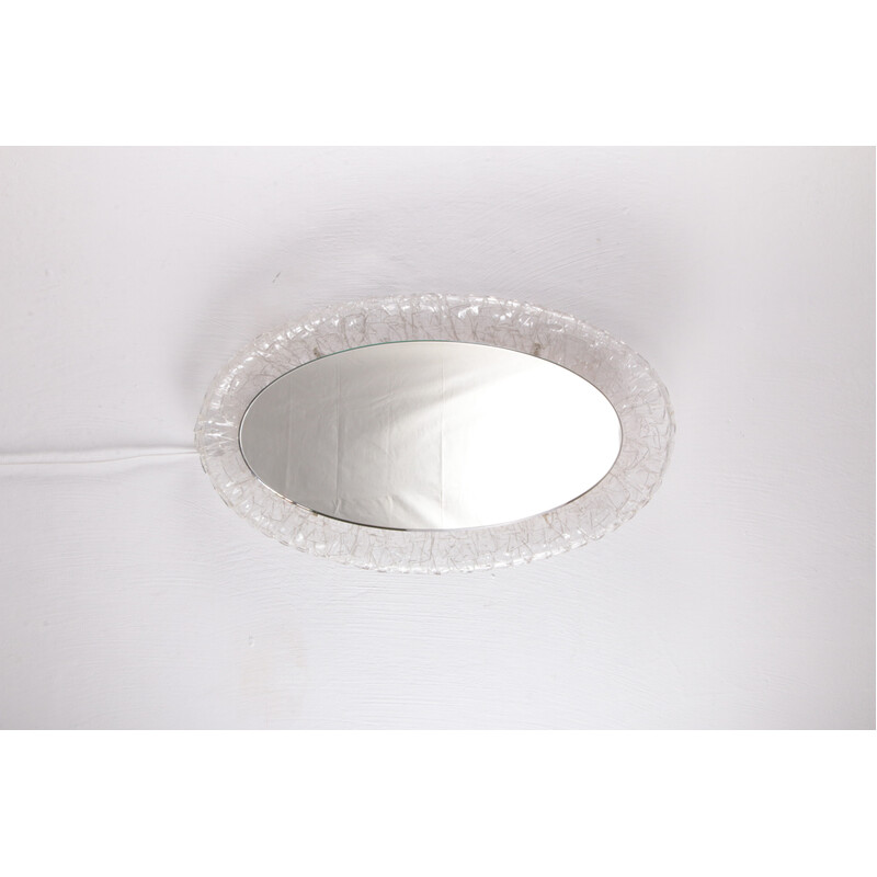 Vintage oval plexiglas mirror with lighting, Germany 1960s