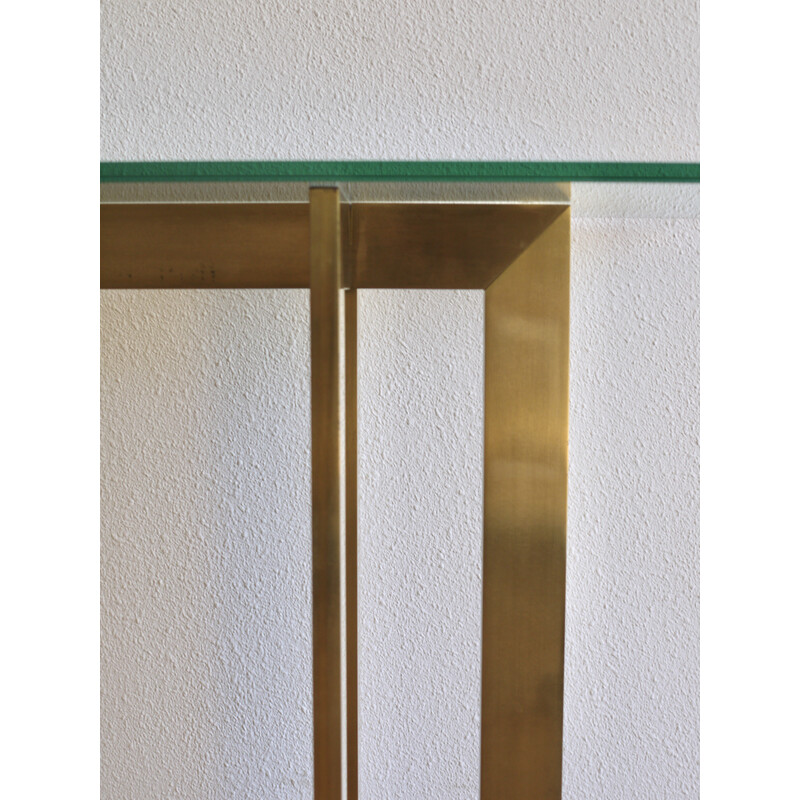 Vintage brass and glass console table with mirror, 1970s