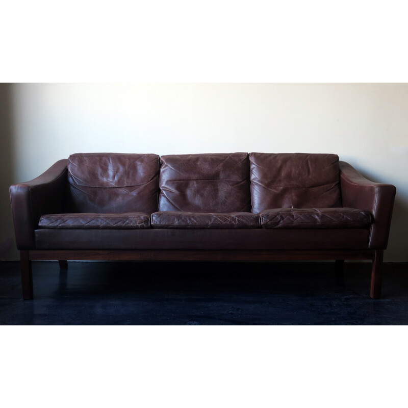 Vintage Danish leather and rosewood sofa by Poul M. Jessen for Viby J, 1960