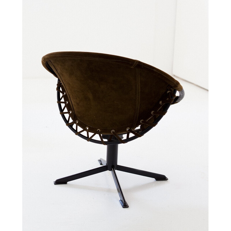 Vintage lounge chair in suede leather with iron frame, 1960s