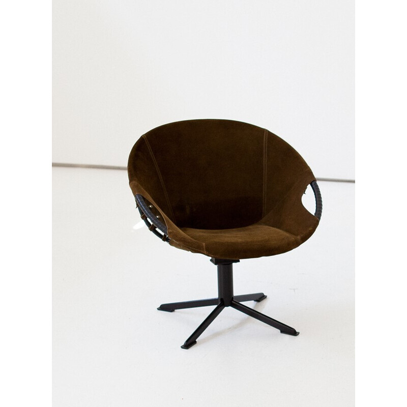 Vintage lounge chair in suede leather with iron frame, 1960s