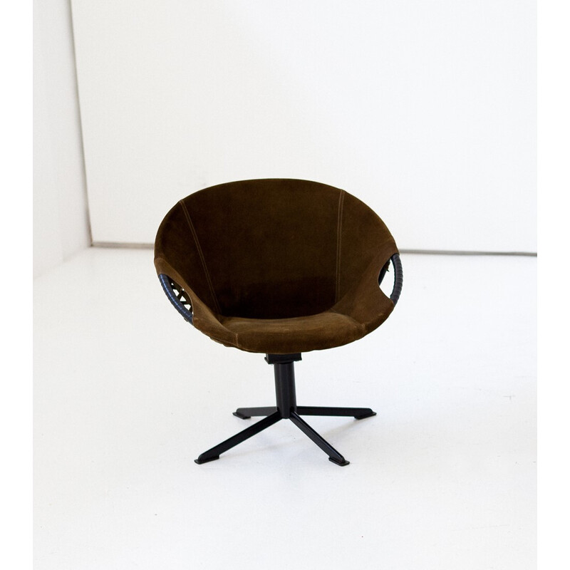 Vintage-Lounge-Sessel aus Veloursleder mit Eisenrahmen, 1960