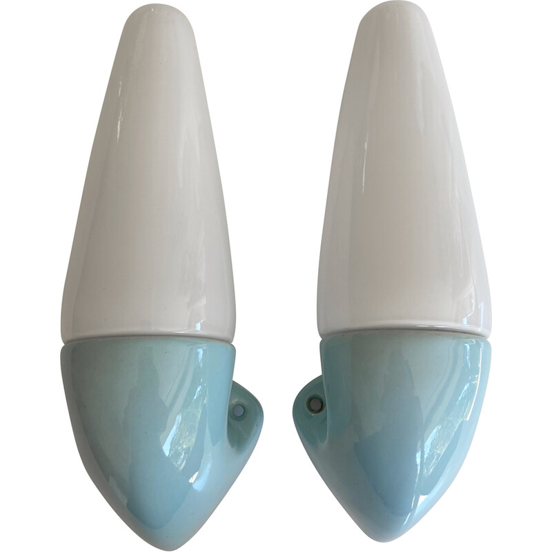 Pair of vintage porcelain wall lamps by Stig Carlsson for ifö, Sweden 1950s