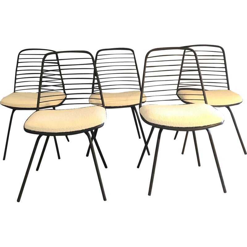 Lot de 5 chaises vintage par Jean Louis Bonnant