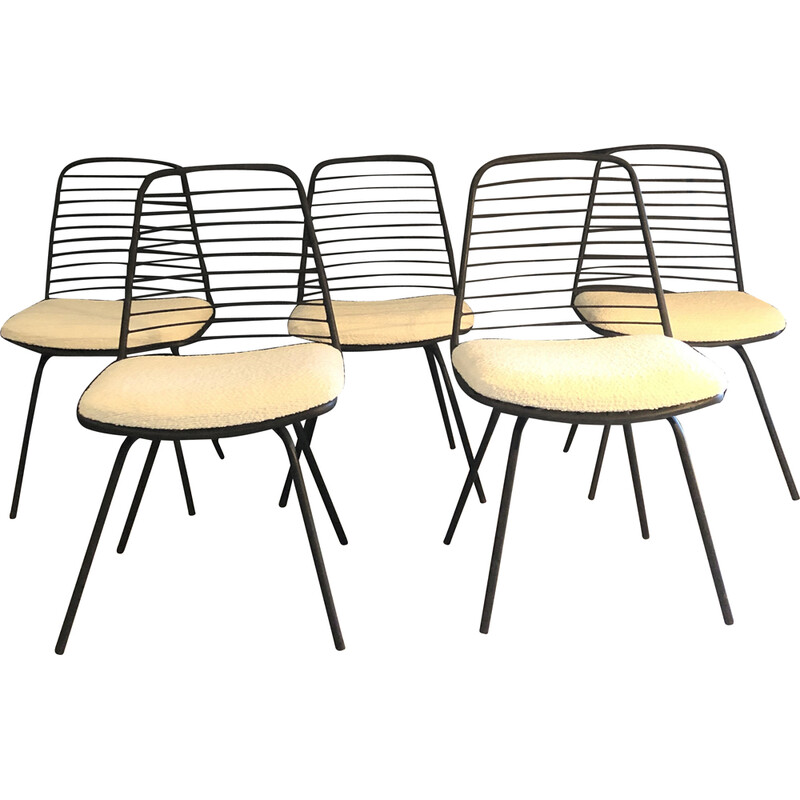 Set van 5 vintage stoelen van Jean Louis Bonnant