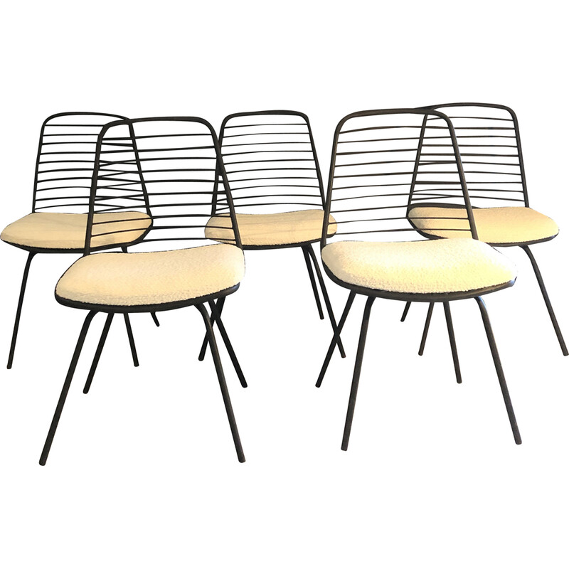 Set of 5 vintage chairs by Jean Louis Bonnant