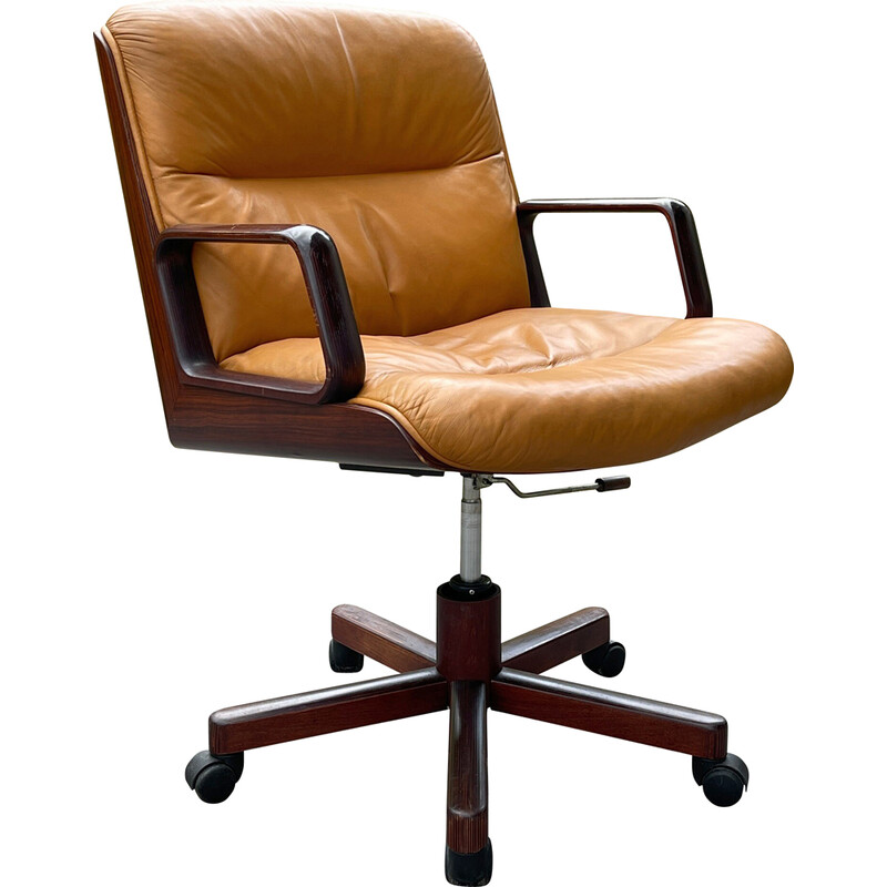 Mid-century swivel brown office armchair by Vaghi, Italy 1970s