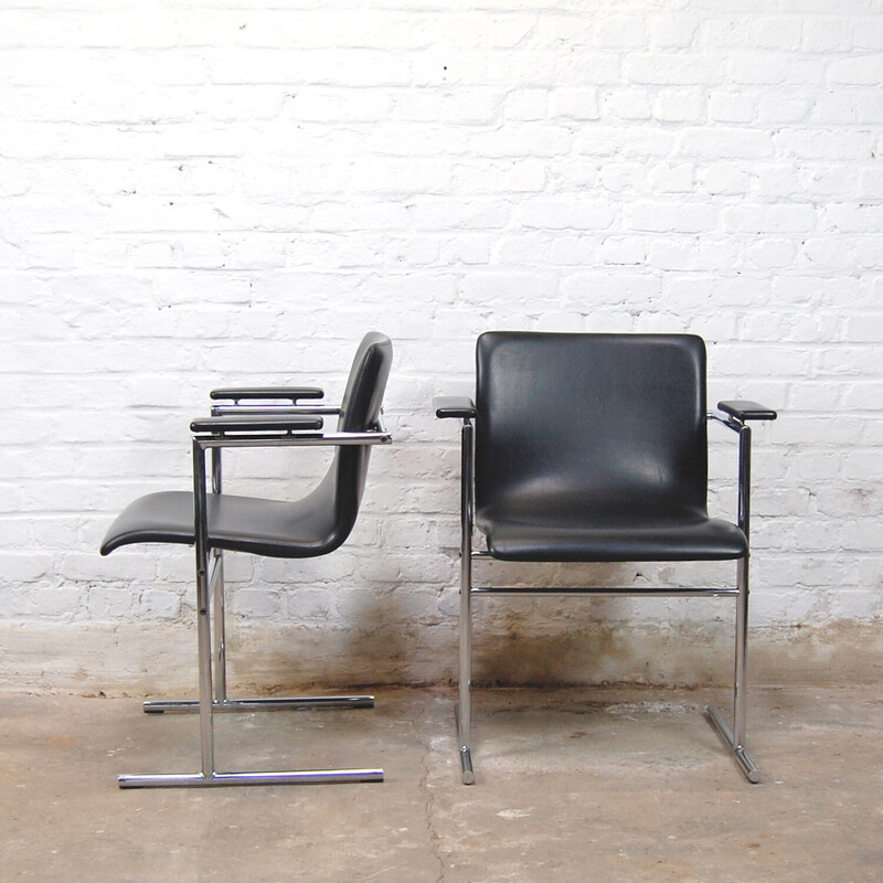 Pair of vintage "Oslo" bridge chairs in chromed metal by Rudi Verelst for Novalux, 1970s