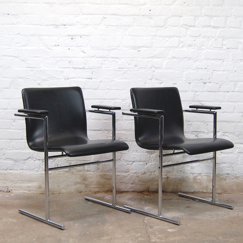 Pair of vintage "Oslo" bridge chairs in chromed metal by Rudi Verelst for Novalux, 1970s