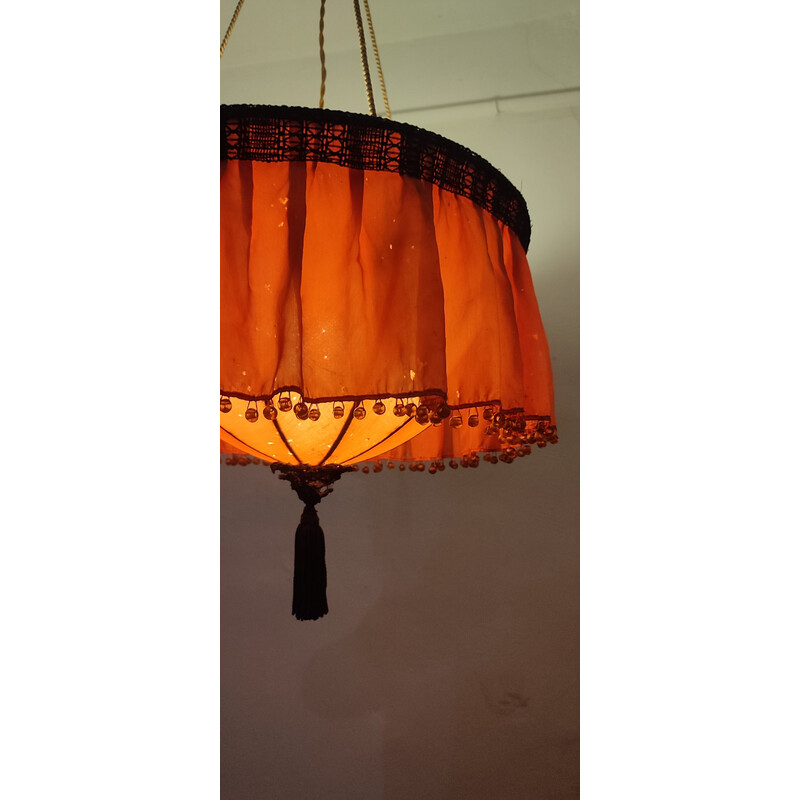 Vintage satin fabric pendant lamp, Spain 1940s