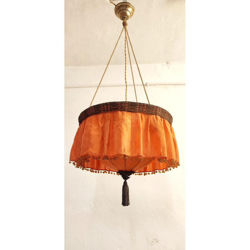 Vintage satin fabric pendant lamp, Spain 1940s