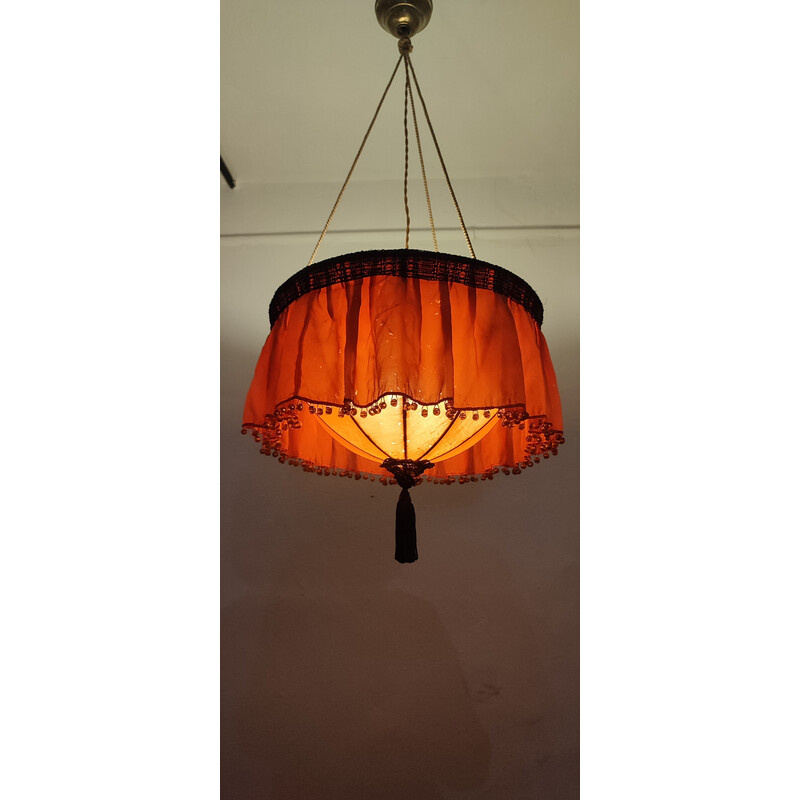 Vintage satin fabric pendant lamp, Spain 1940s