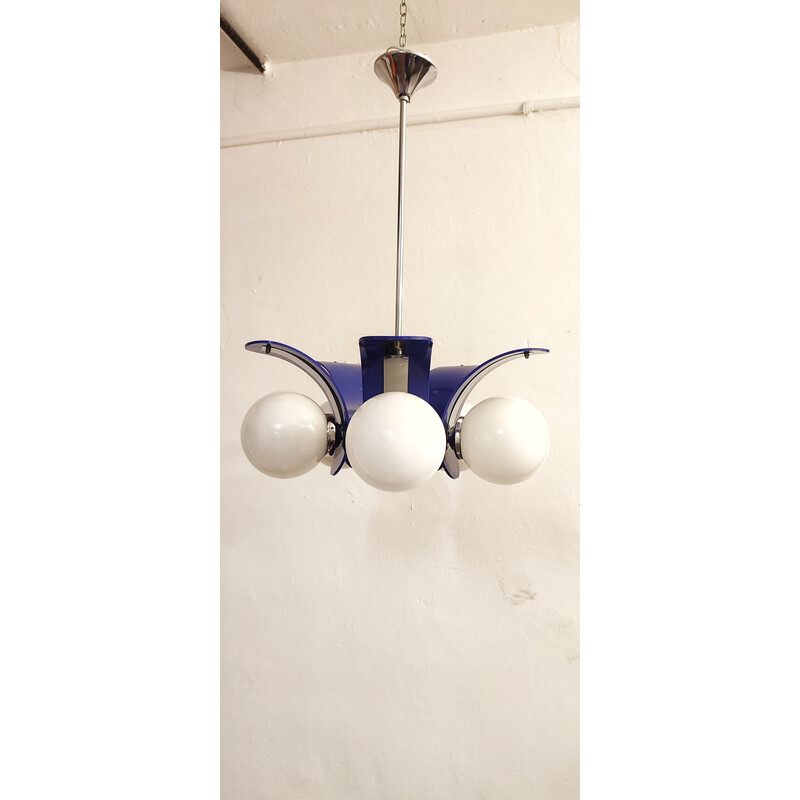 Vintage plastic and chrome metal pendant lamp, Spain 1970s