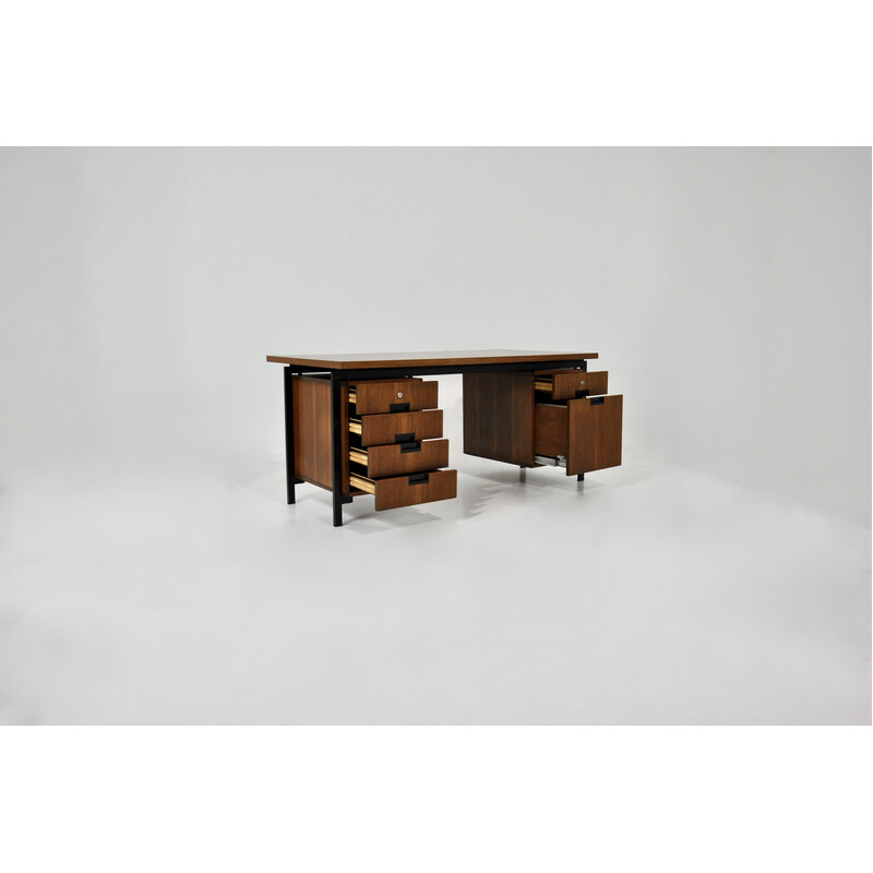 Mesa de madeira e metal vintage com 6 gavetas por Cees Braakman para Pastoe, 1960
