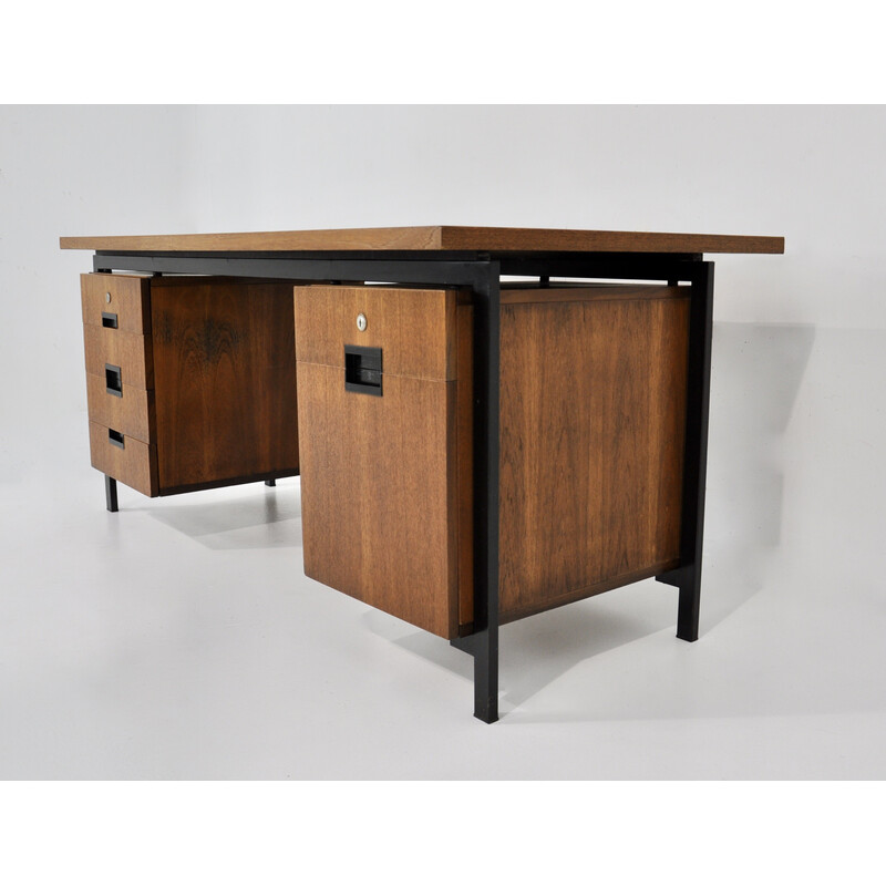 Vintage houten en metalen bureau met 6 laden van Cees Braakman voor Pastoe, 1960
