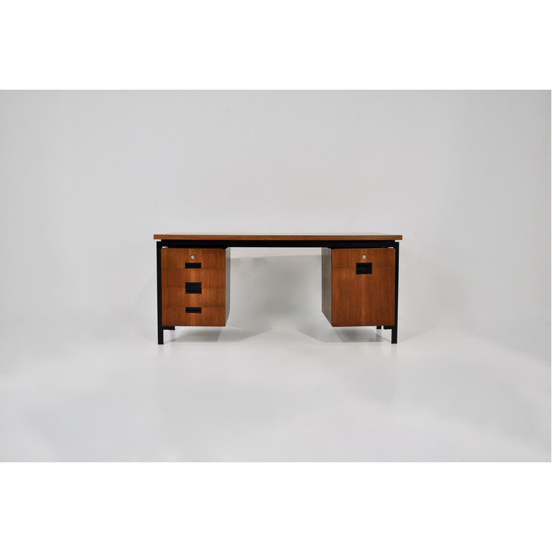 Bureau vintage en bois et métal avec 6 tiroirs par Cees Braakman pour Pastoe, 1960