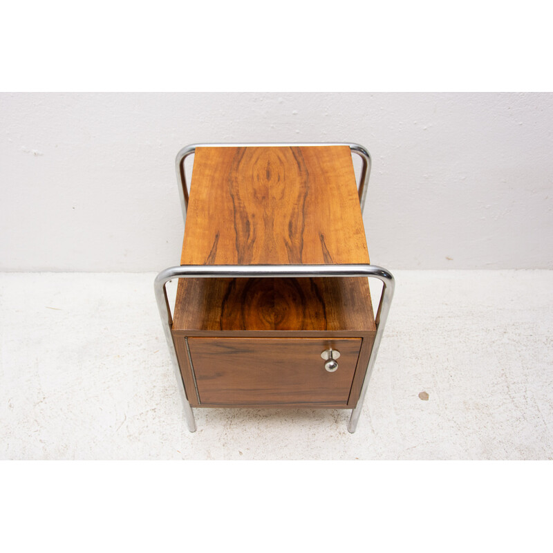 Vintage walnut side table by Robert Slezak, Czechoslovakia 1930s