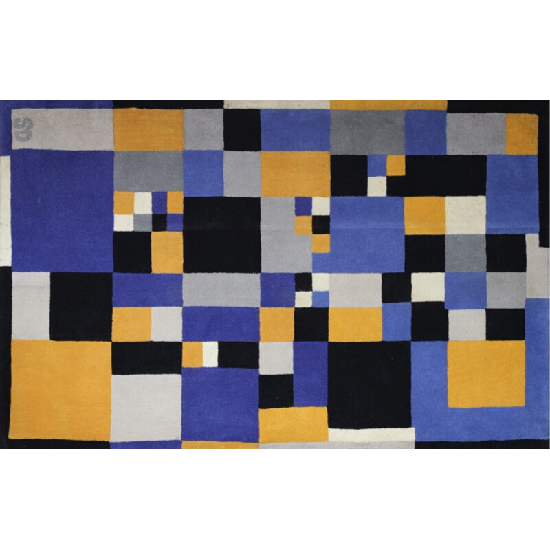 Artcurial "Carrés Magiques" blue woolen carpet, Sonia DELAUNAY - 1980s