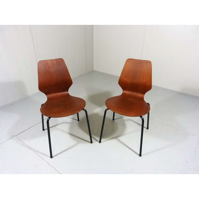 Pair of Danish stackable teak plywood chairs - 1950s